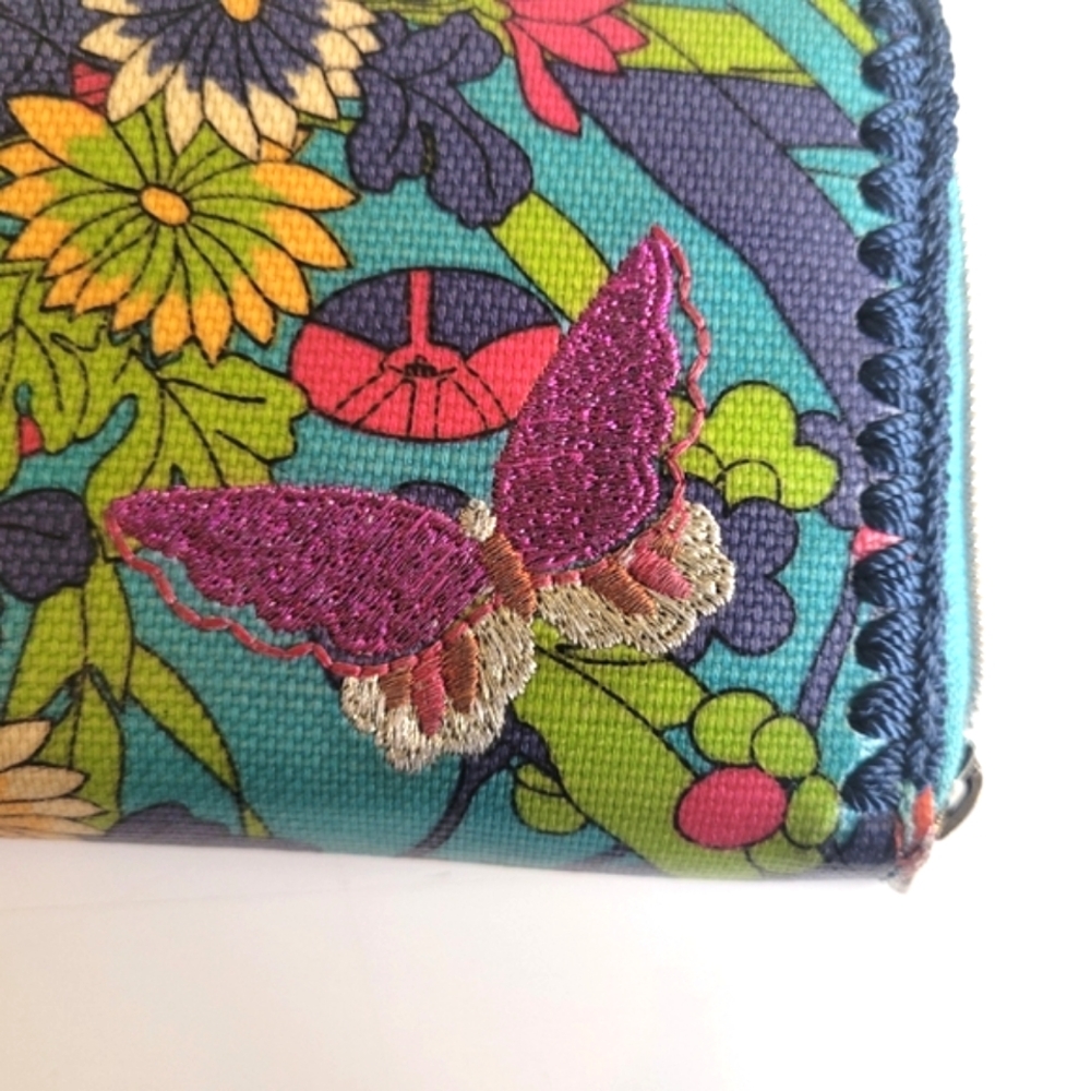 Sakroots Wallet Colorful Floral Butterfly Boho Blue Red - Picture 4 of 6